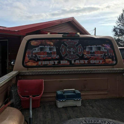 Fire Fighter Back Glass One Way Perforated - Marcum Custom Graphics