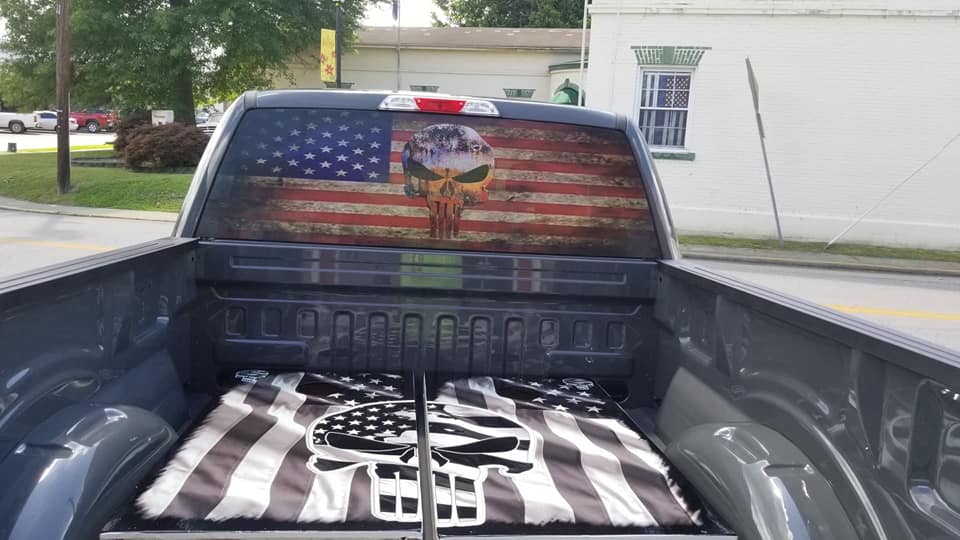 American Flag Skull Back Window Wrap One Way Perforated - Marcum Custom Graphics
