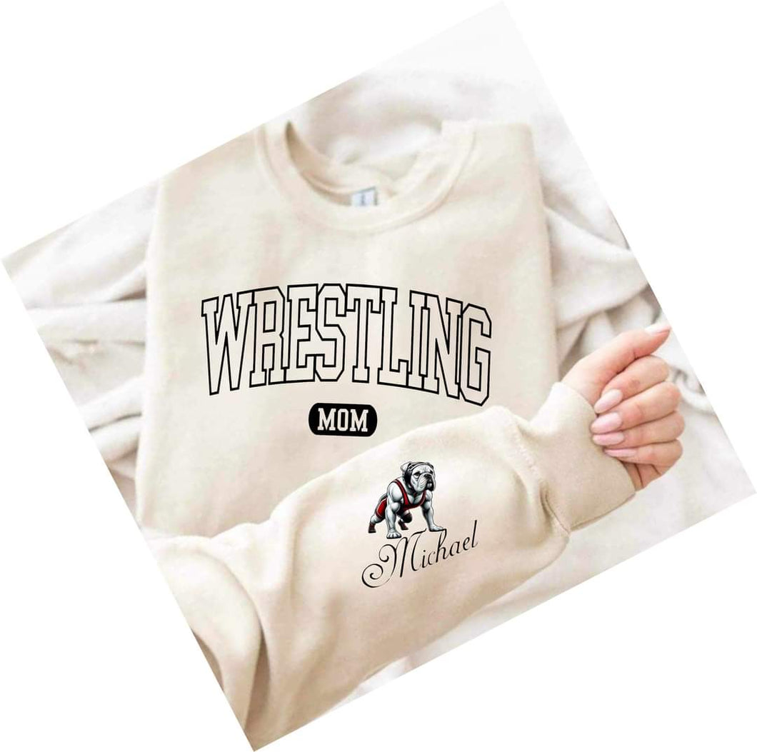 Wrestling Mom shirt bulldog sleeve - Marcum Custom Graphics