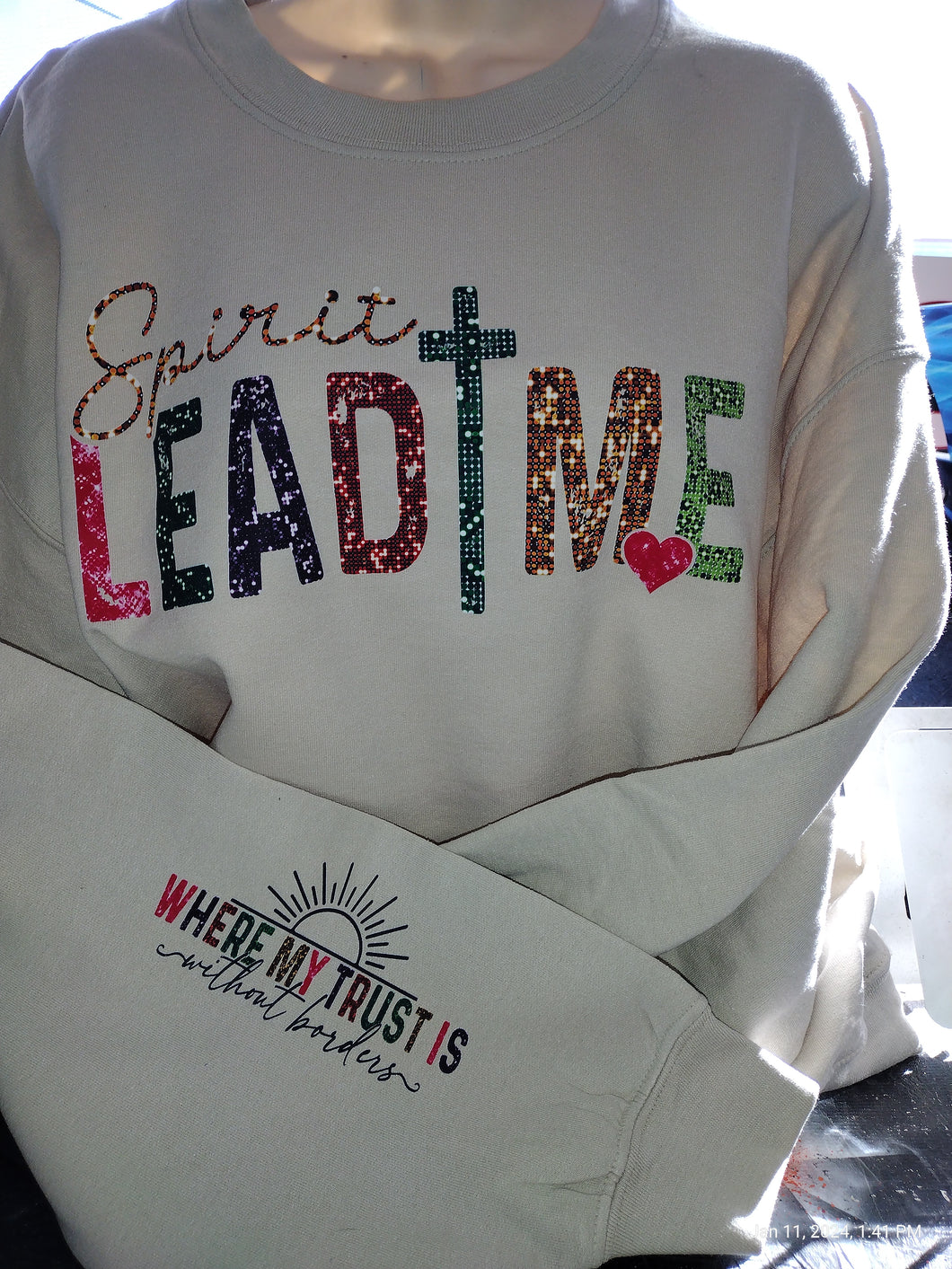 Spirit lead me sequin look crewneck - Marcum Custom Graphics