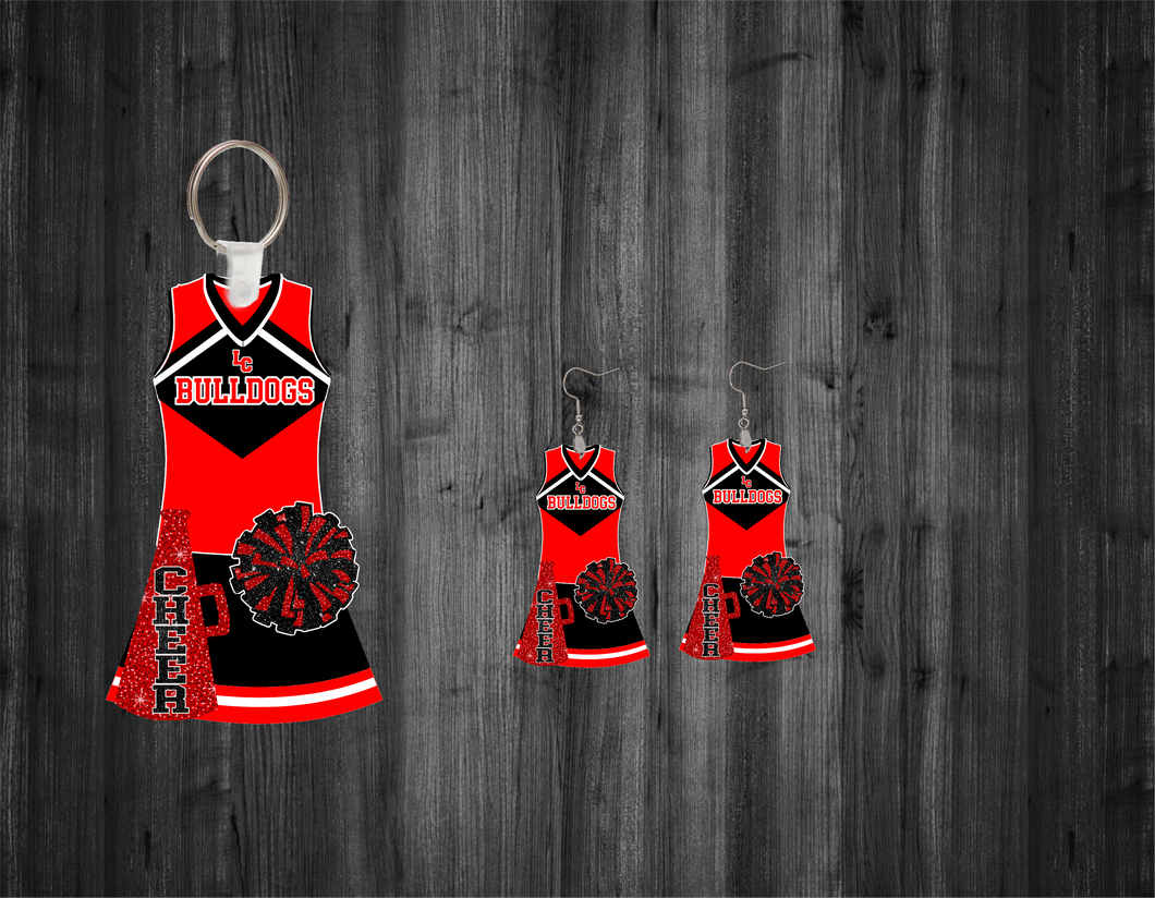 LC Bulldogs CHEER earrings, keychain bagtag or ornament - Marcum Custom Graphics