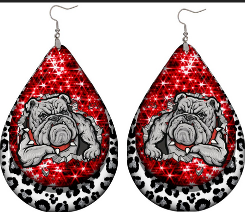 Bulldog busting out teardrop earrings - Marcum Custom Graphics