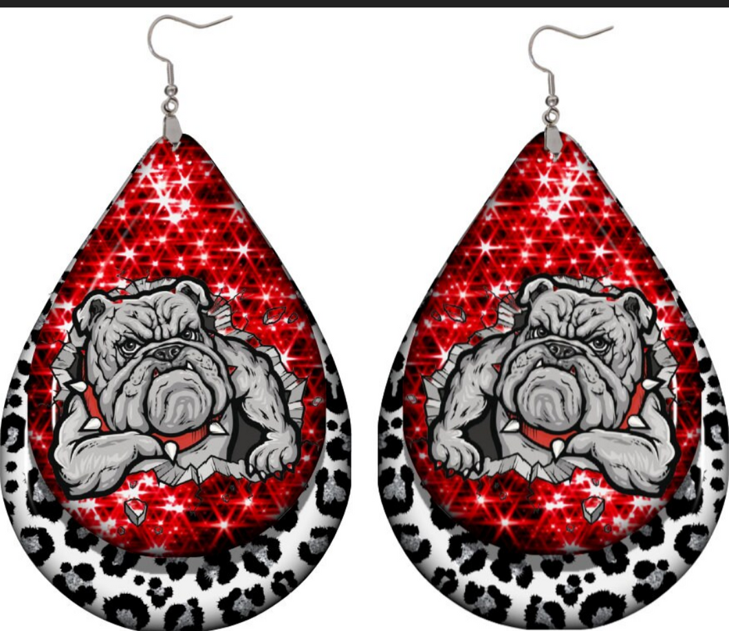 Bulldog busting out teardrop earrings - Marcum Custom Graphics