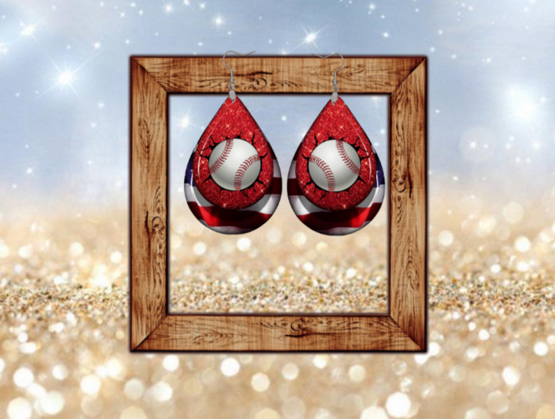 Baseball teardrop earrings - Marcum Custom Graphics