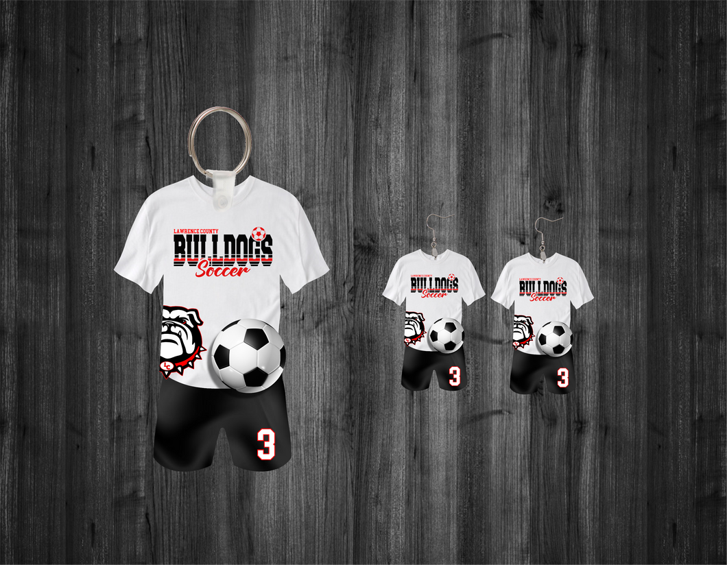 LC Bulldogs Soccer earrings, keychain or bagtag - Marcum Custom Graphics