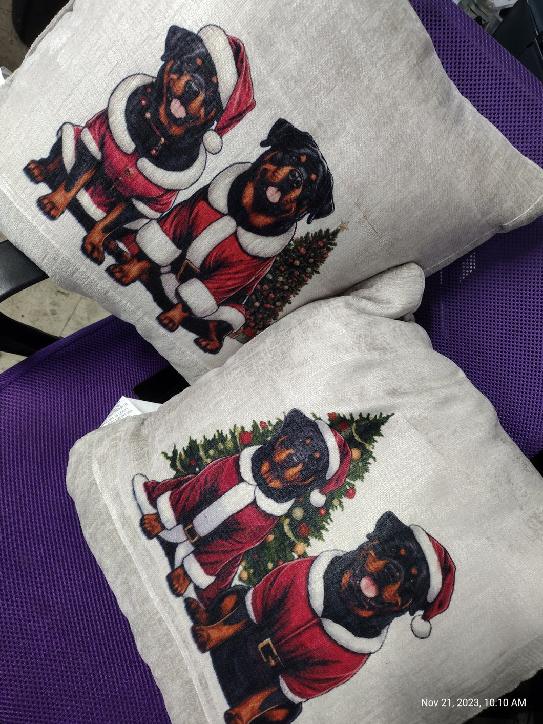 Rottweiler Christmas throw pillows - Marcum Custom Graphics