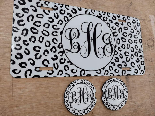 Monogram Leopard License Plates, cup coasters - Marcum Custom Graphics