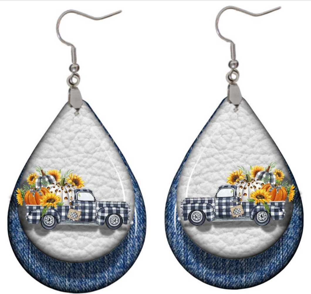 Sunflower truck teardrop earrings - Marcum Custom Graphics
