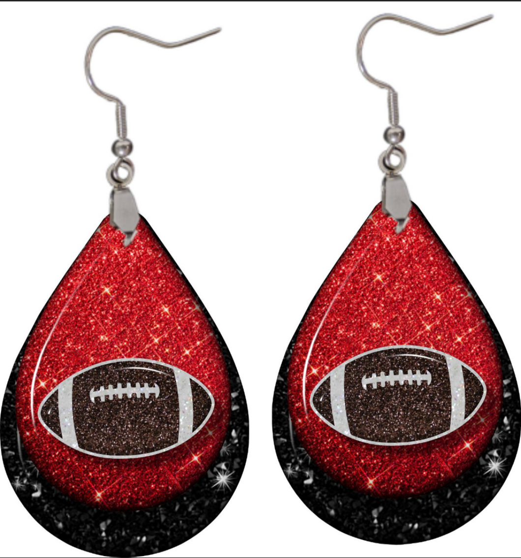 red and black Football teardrop earrings - Marcum Custom Graphics