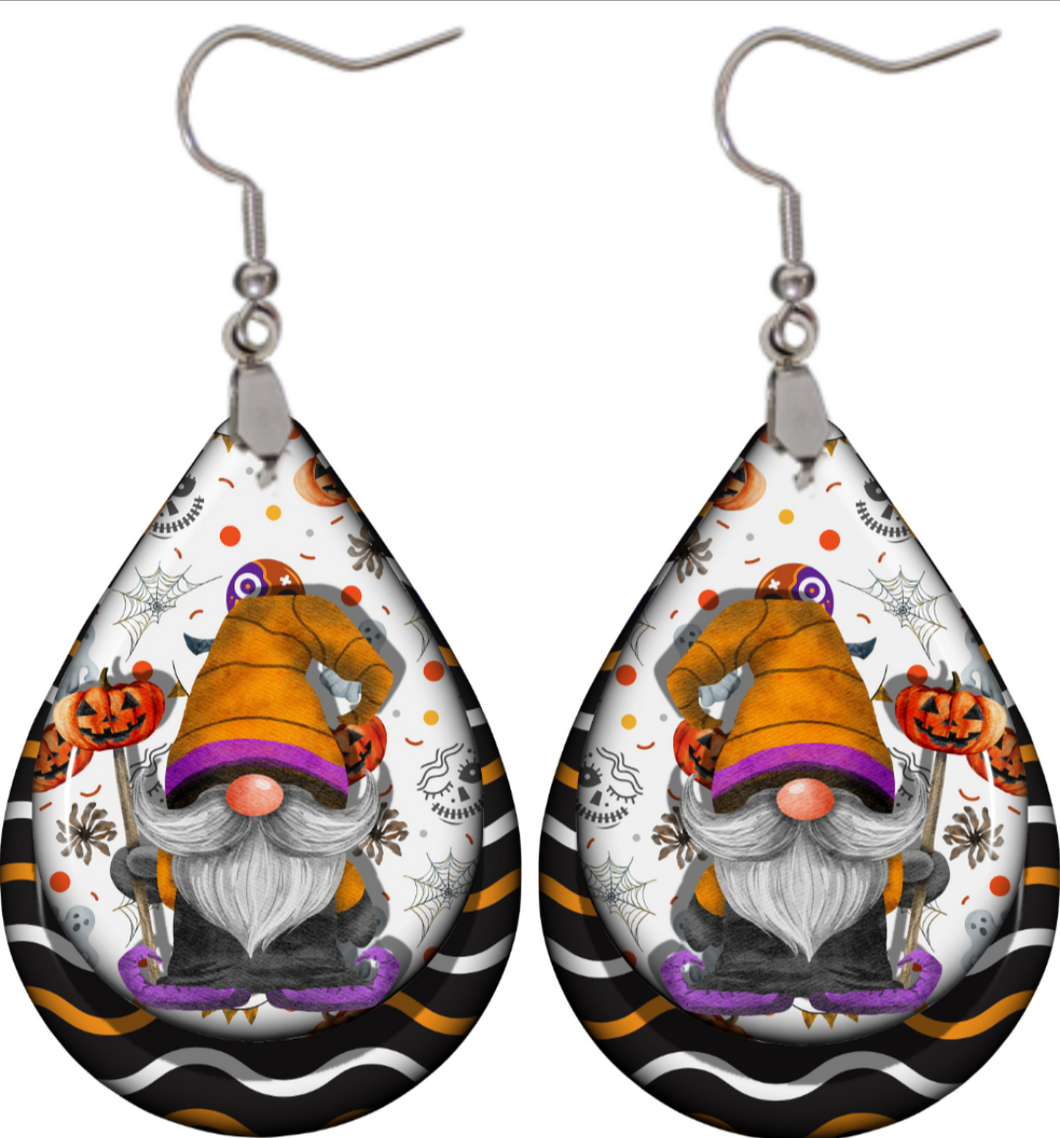 Halloween gnome teardrop earrings - Marcum Custom Graphics