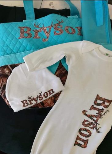 Personalized Baby Gown and cap - Marcum Custom Graphics