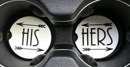 His Hers car cup coasters - Marcum Custom Graphics