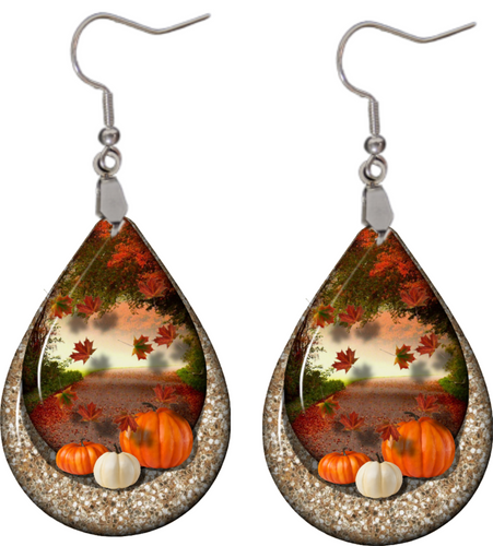 Fall Pumpkins teardrop earrings - Marcum Custom Graphics