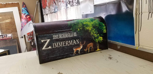 Black wood Deer mailbox - Marcum Custom Graphics
